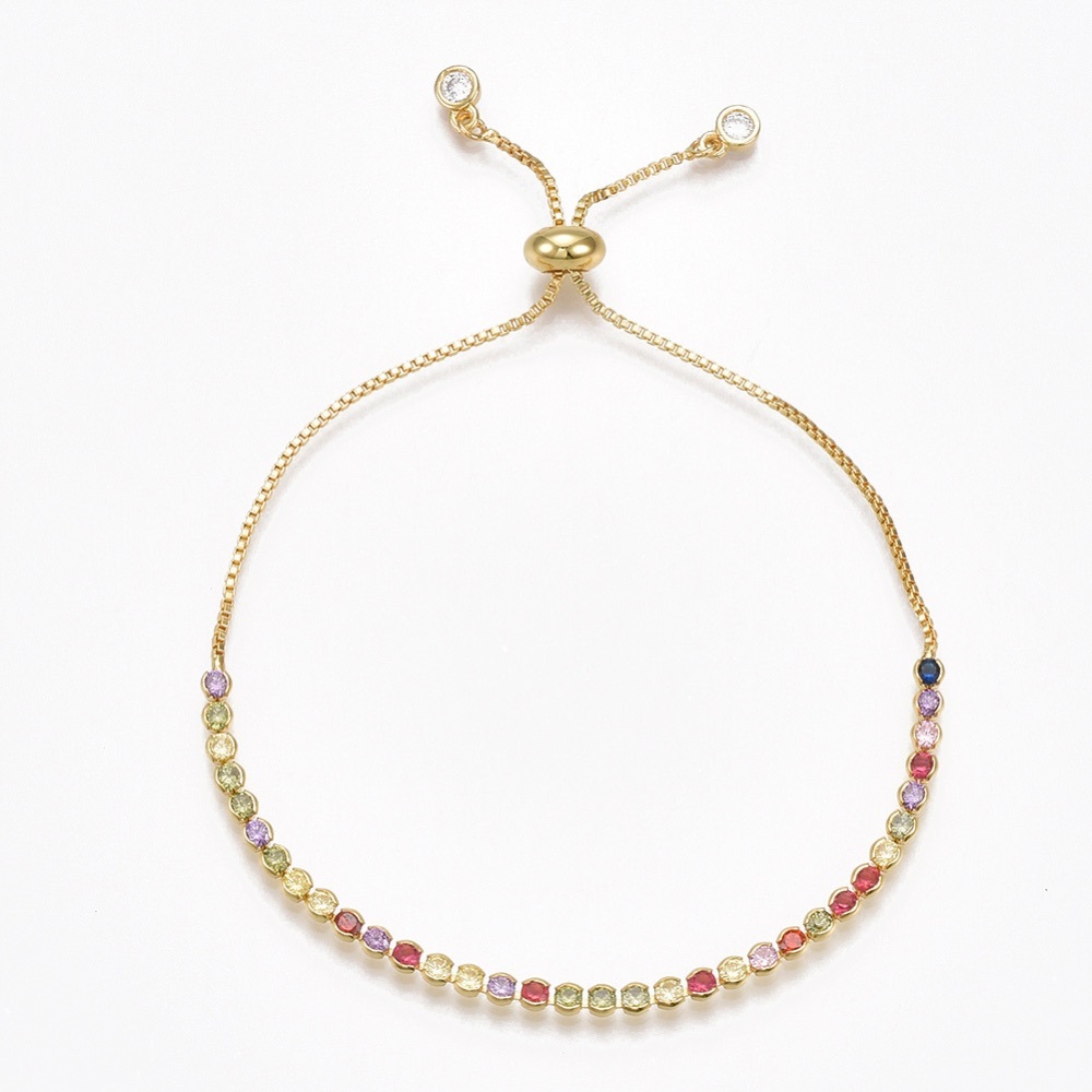 Adjustable Brass Cubic Zirconia Mixed Color Slider Bracelet